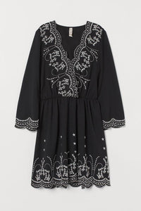 Embroidered V-Neck Dress