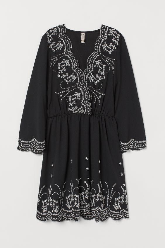 Embroidered V-Neck Dress